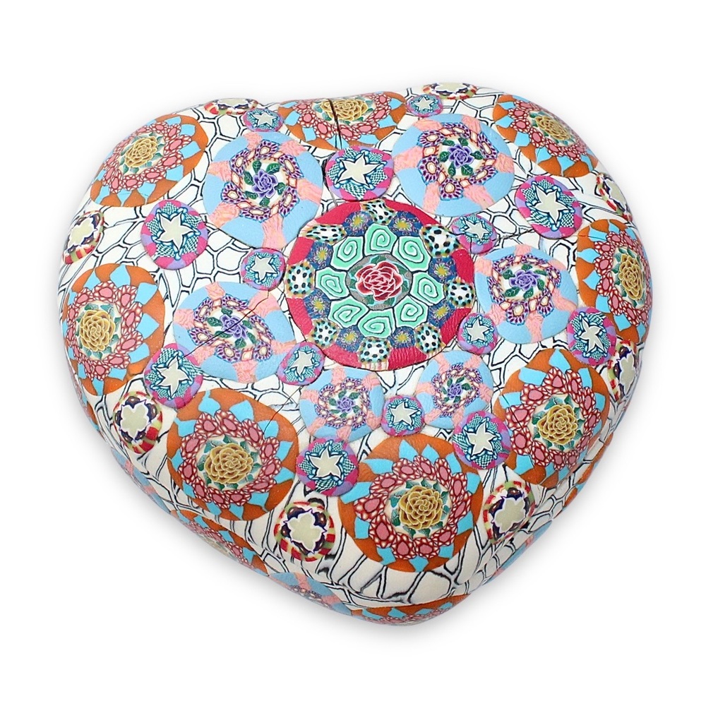 Vintage Millefiori Mosaic Heart Shaped Trinket Box Ceramic Lidded Dish